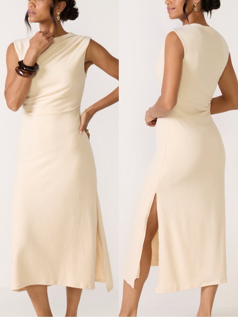 NWT ASTR The Label Draped Sleeveless A-Line MIDI Dress Buttercream Sz S 🧡🍄